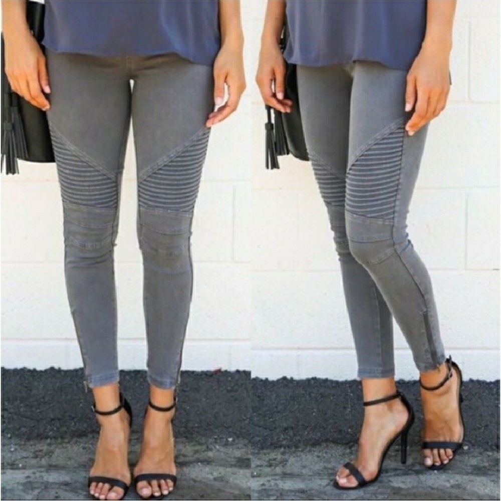 White Moto Legging Pants W/Ankle Zip - Picture 3 of 4